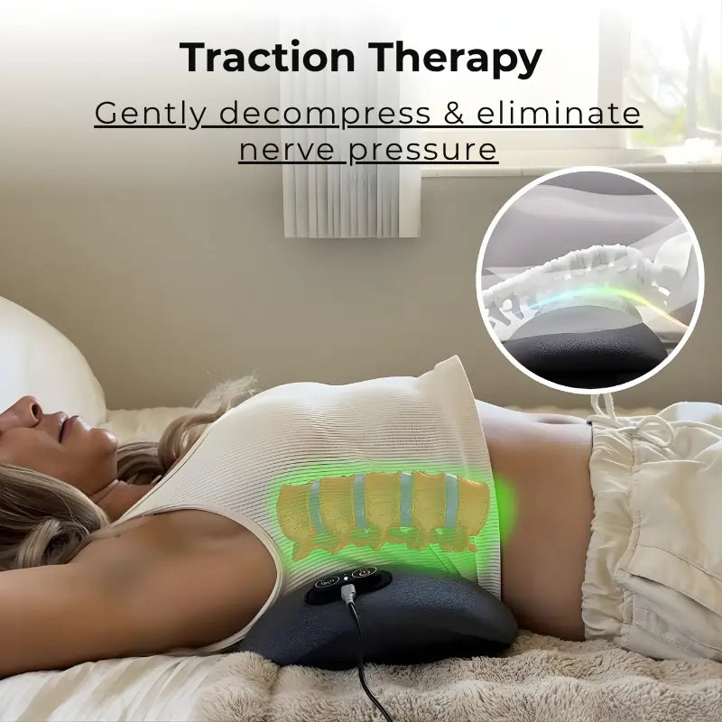 Diagram showing 3-in-1 massage sequence: vibration phase, airbag activation, and heat therapy cycle