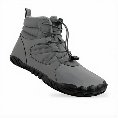 Wide toe box barefoot winter boots in snow