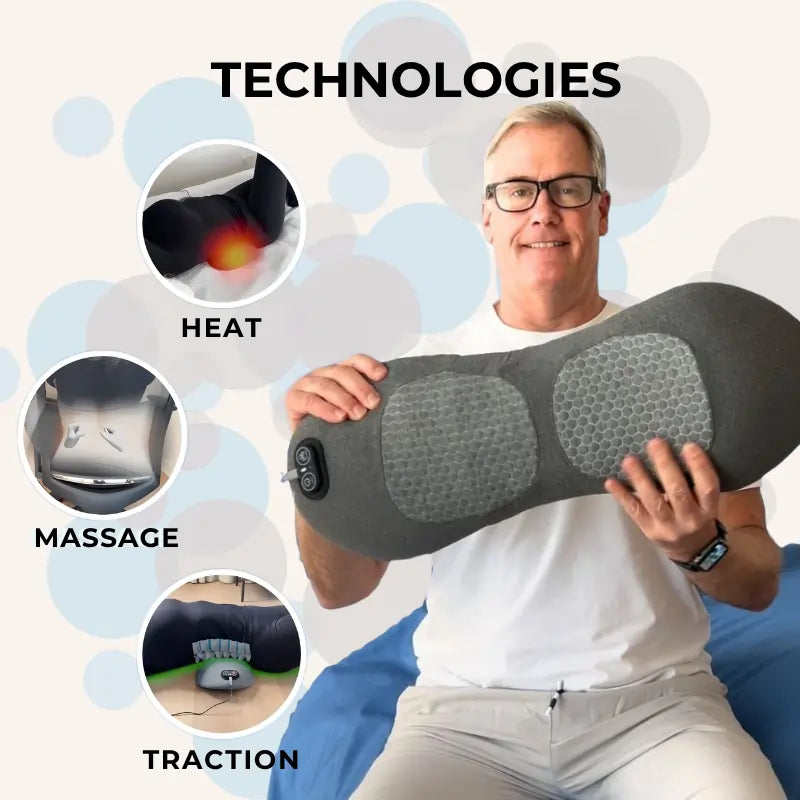Portable lumbar back massager in use on a car seat during long drives to prevent travel-related back pain